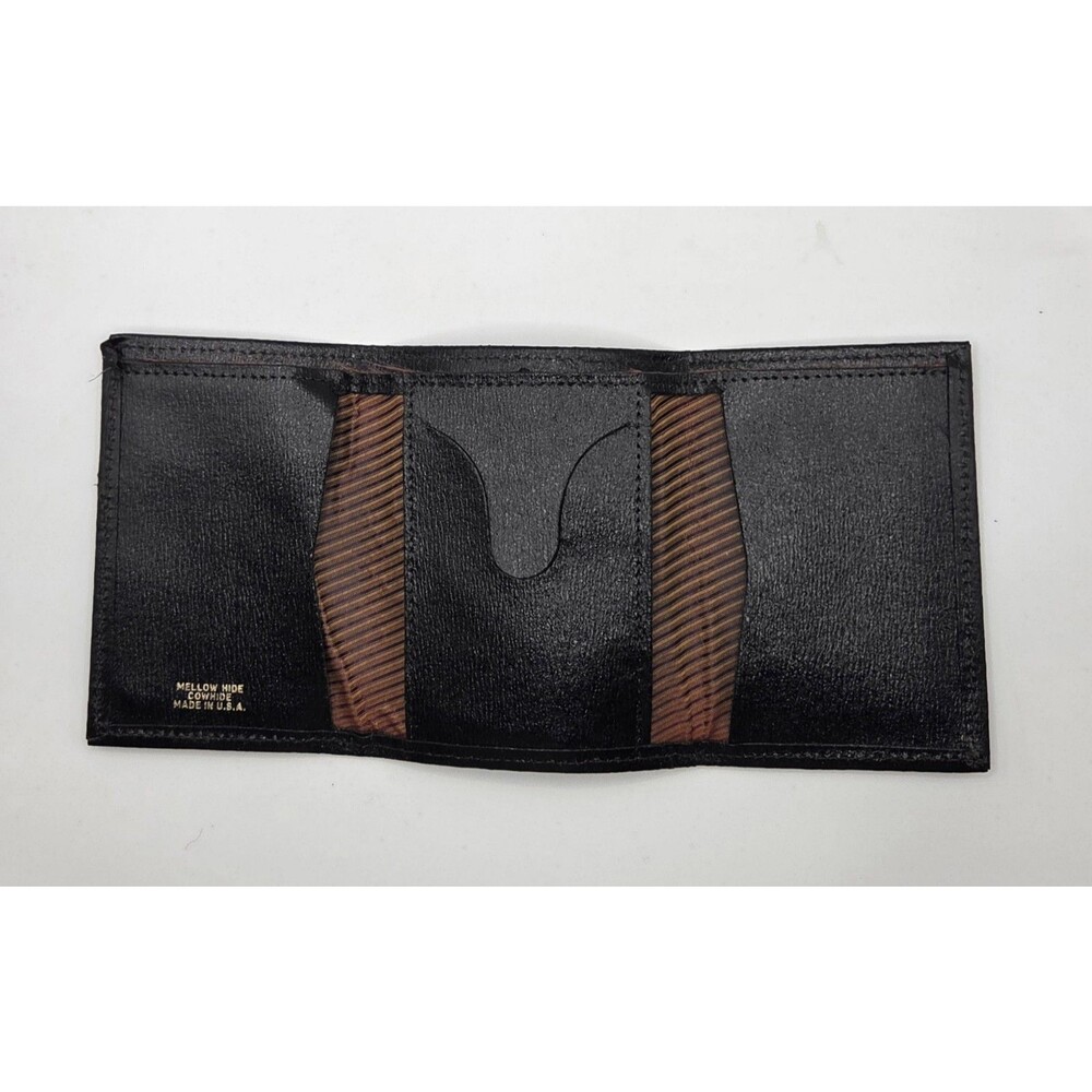 VTG Late 70s/80s Mellow Hide Cowhide Leather Trifold Wallet Black USA NWOT
